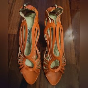 Jimmy Choo orange / coral 4.5" stiletto strappy sandals size 41